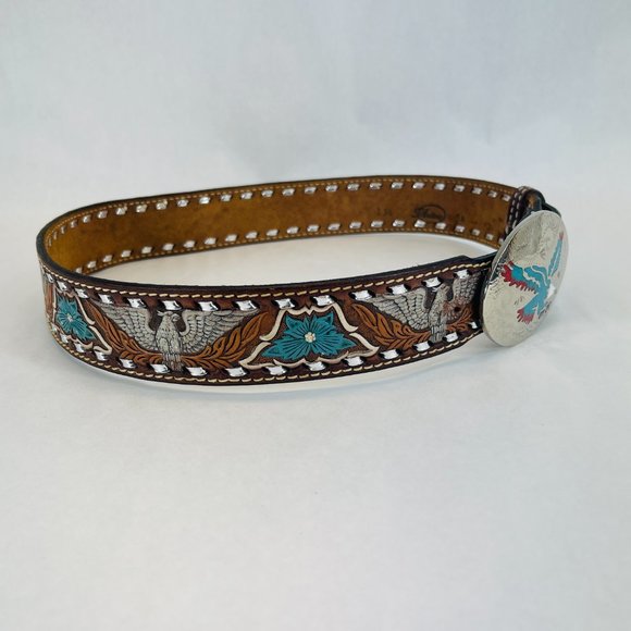 Beautiful Vintage 1960’s Turquoise Inlay Bald Eagle Silver Belt Buckle And Belt main image 11
